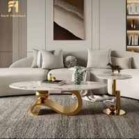 Set meja tamu elegan mewah, lampu elegan mewah, atas marmer, baja tahan karat, Meja bola emas, Kombo kopi untuk penggunaan keluarga