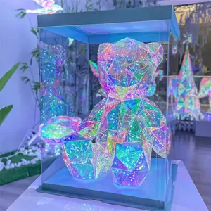 Nouvelles Idées de Produits 2022 Led Lumière Nounours Décoration d'Anniversaire Film Holographique Pvc Ours Coloré Pour Cadeau de Saint Valentin