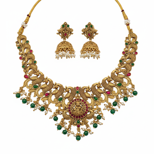 High Quality Traditional Gold Plated Zircon Green Beads Flower Design Bridal Indian Ethnic Wedding Engagement Anniversary Party - Product Image 2