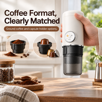 Machine à expresso électrique portable blanche avec porte-café moulu et porte-capsules, cafetière de voyage avec logo personnalisé OEM