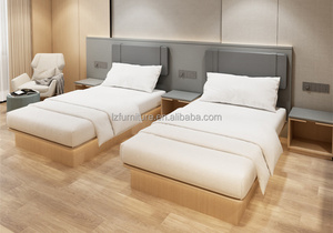 Modern Commercial Hospitality Furniture Hotel Twin Bedroom Set Cheap Wooden Beds Frame with Upholstered <b>Headboard</b> & Nightstand - Product Image 2