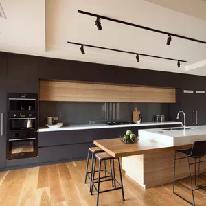 Avustralya standart Modern tasarım fikirleri 2020 siyah melamin kontrplak mutfak dolabı