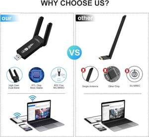 Adaptateur WiFi Bluetooth SYONG USB 3.0, clé WiFi, 1300 Mbps double bande 2,4/5,8 GHz, pilote gratuit, récepteur réseau sans fil externe - Product Image 5