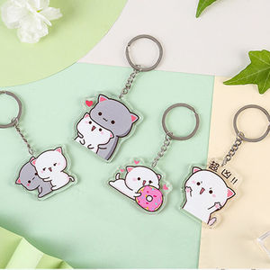 Porte-clés en acrylique <span class=keywords><strong>Mitao</strong></span> Cat, tendance, mignon, couple, chat pêche, ornements pour sac d'école, support de chat, pendentif, breloque, cadeau - Product Image 1