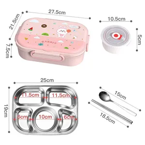 SS316 Lunch Box Food Grade Container 1.6L 5 Compartment Insulated Stainless Steel Leakproof Food With Tableware For Kids