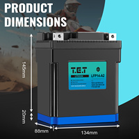 Batterie au lithium LiFePO4 T.E.T LFP14-A2 12,8V 8Ah en cellules pochettes, 400CCA, avec moniteur Bluetooth via application, IP67, 1500 cycles, pour sports motorisés