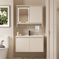 Ensemble de meubles de salle de bain en aluminium, résistant à la rouille, imperméable, anti-buée, avec lavabo en céramique, miroir LED, armoire murale de rangement pour projet hôtelier