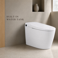 WC Commercial Intelligent à Ouverture Automatique du Couvercle, Siège Chauffant Télécommandé, Cuve Allongée à Fixation au Sol, Réservoir Intégré, Siphon en S