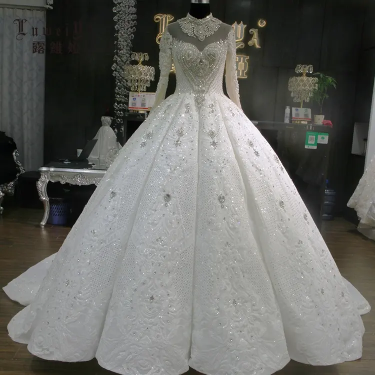 Женское свадебное платье с длинным рукавом, роскошное мусульманское платье невесты из Дубая, свадебное платье