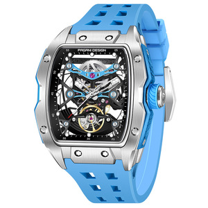Berjani Tonneau-Shaped <b>Automatic</b> Mechanical <b>Watch</b> <b>Skeleton</b> Men's Wristwatch PD-YS018 Stainless Steel Case 50m Waterproof - Product Image 5