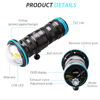 Weefine WF075 Mode stroboscopique Équipement de plongée Solar Flare 25000 lumens source de lumière multi-COB latérale 160 lampe sous-marine à distance grand angle