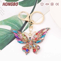 Nouveau porte-clés en cuir avec strass en cristal, motif papillon, pendentif animal insecte tendance, petit cadeau créatif
