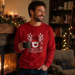 Suéter Navideño Personalizado con Logotipo, Suéter de Cuello Redondo de Manga Larga con Estampado de Reno y Copo de Nieve, Suéter Navideño Feo al por Mayor OEM - Product Image 1