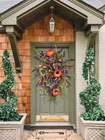 Guirlande florale d'été artificielle en forme de goutte d'eau avec tournesols et roses, faite à la main, pour décoration murale ou de porte, idéale pour la maison, les mariages et les remises de diplômes