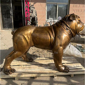 BLVEモダンアートガーデンデコレーション等身大アニマルメタル彫刻キャストブロンズフレンチブルドッグ像 - Product Image 3