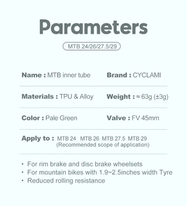 Chambre à air de vélo ultralégère CYCLAMI <span class=keywords><strong>VTT</strong></span> 26/27,5/29 pouces en TPU, pneu 45 mm, valve Presta, super légère - Product Image 6