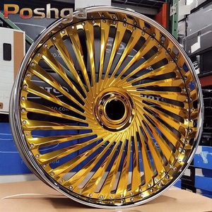 Rines de 20x10, <span class=keywords><strong>22x10</strong></span>, 24x12, 26x12 Pulgadas, 5x112, 5x120, 5x114.3, Dorados Cromados con Borde Profundo, Ruedas Forjadas para Automóviles Chevrolet Impala, BMW M3, M4 - Product Image 4