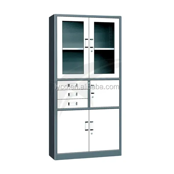 Современный дизайн стальной 2 двери стеклянный дверной шкаф металлический шкаф