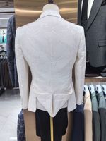 Setelan Jacquard putih untuk pria, 3 potong jaket celana rompi pakaian pria syal kerah satu tombol ventilasi belakang Blazer set lengkap