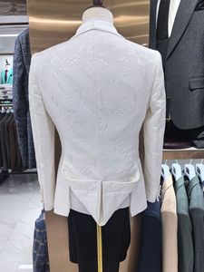 Trajes blancos de Jacquard para hombre, chaqueta elegante de 3 piezas, pantalones, chaleco, ropa masculina, chal, solapa, chaqueta de ventilación trasera con un botón, conjuntos completos - Product Image 3