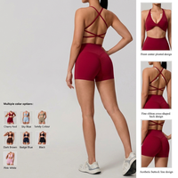 Ensemble de yoga 2 pièces léger et imperméable pour femme grande taille : soutien-gorge de sport torsadé et short cycliste taille haute – Pack de vêtements de sport