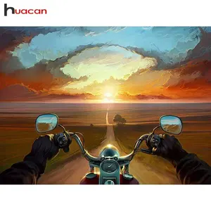 HUACAN Diamond Mosaic Motorcycle Diamond Embroidery Travel Diy Diamond Painting Cartoon Full Drill Square Picture Of Rhinestone