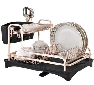 二重層アルミさび-プルーフ皿乾燥ラックと排水板セット食器用カトラリーホルダー取り外し可能 - Product Image 2