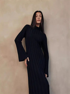 TW da donna abiti Midi a maniche lunghe con scollo a maniche lunghe primavera da donna alla moda maglioncini vestiti a <span class=keywords><strong>maglia</strong></span> a maniche svasate - Product Image 5