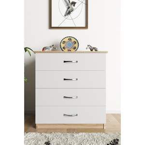 Commode moderne à 4 tiroirs en aggloméré blanc Sonomo, meuble de rangement modulaire pour chambre à coucher, style européen, en bois de chêne et métal - Product Image 2