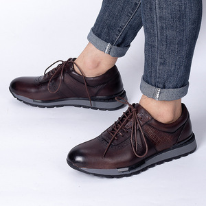 Men's Genuine Leather Casual Shoes <b>Round</b> Toe Lace-up Autumn Plush Lining Rubber Outsole <b>Cushioned</b> EVA Midsole - Product Image 2