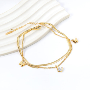 Chaîne de cheville pour femme en acier inoxydable plaqué or 18 carats, motif étoile et lune, bijou de pied superposé, cadeau - Product Image 2