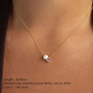 สร้อยคอจี้สแตนเลสสตีล 316L แบบกำหนดเอง ชุบทอง 14K 18K PVD เครื่องประดับชั้นดี สร้อยคอมุกประจำเดือนเกิด ขายส่งสำหรับผู้หญิง - Product Image 1