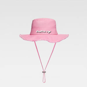 Chapeau de plage d'été avec bord effiloché réglable et sangle brodée. Chapeau de pêcheur luxueux 100% coton. - Product Image 4