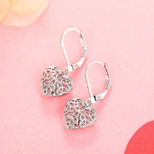 Orecchini pendenti a forma di cuore in argento tibetano per donna, gioielli romantici in lega, regalo in stile placcato oro bianco - Product Image 3