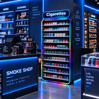 Vitrine à cigarettes en MDF avec poussoirs à ressort en acrylique, éclairage LED RGB, présentoir de vente au détail sur pied