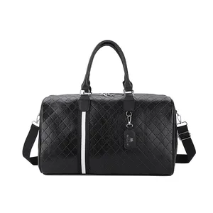 Factory Custom Leather Large Men Travel Bag Design Indentation Duffel Weekender Bag