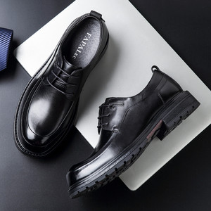 Chaussures habillées en cuir pour hommes, en cuir de vachette pleine fleur, bout rond, à lacets, pour le bureau, les affaires, les trajets quotidiens, pour jeunes, grandes tailles - Product Image 1