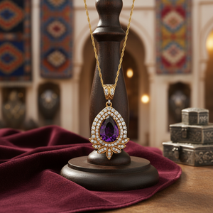 Ottoman Authentique Grandbazaar Bijoux Turc À La Main Conception Poire Forme Améthyste CZ Pierre Pendentif En Argent En Gros - Product Image 3
