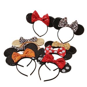 Ободок для волос с мультяшными ушками Микки Мауса, Белоснежка, блестки, уши мыши, повязки на голову, подарок на вечеринку, украшение - Product Image 1
