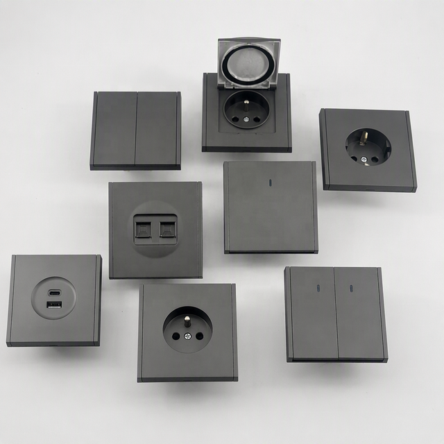 Premium Modern PC European Wall Switch Socket 220V 16A Skin Feel Spray Paint Electrical Outlet for Home Office Hotel
