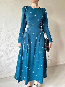 2024 donna con stampa a fiore aderente <span class=keywords><strong>abito</strong></span> da festa elegante da donna <span class=keywords><strong>abito</strong></span> lungo da donna nuovo autunno manica lunga bordo a balze <span class=keywords><strong>abito</strong></span> linea - Product Image 2