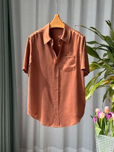 Chemise à manches courtes en satin crêpe lourd délavé style français minimaliste pour femme, sensation de luxe - Product Image 3