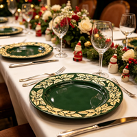 Assiettes de Présentation Vertes Réutilisables en PP pour Noël, Vente en Gros, OEM, pour Mariages, Centres de Table Festifs et Décoration de Table