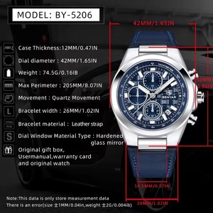 Đồng hồ nam BENYAR 5206 mới năm <span class=keywords><strong>2025</strong></span>, thời trang, máy quartz, chức năng chronograph, chống nước, thể thao, dạ quang. - Product Image 6