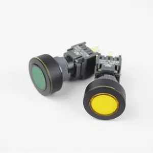 16/22mm ultrafino con cabezal de anillo negro Iluminar momentáneo/reinicio Impermeable 3V LED amarillo Interruptor de botón pulsador