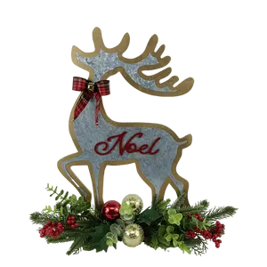 Senmasine Kerst Decoratie Kunstmatige Dennenbladeren Dennenappel Rode Bessen Ornamenten Vakantie Houten Noel Rendier Kaarshouder