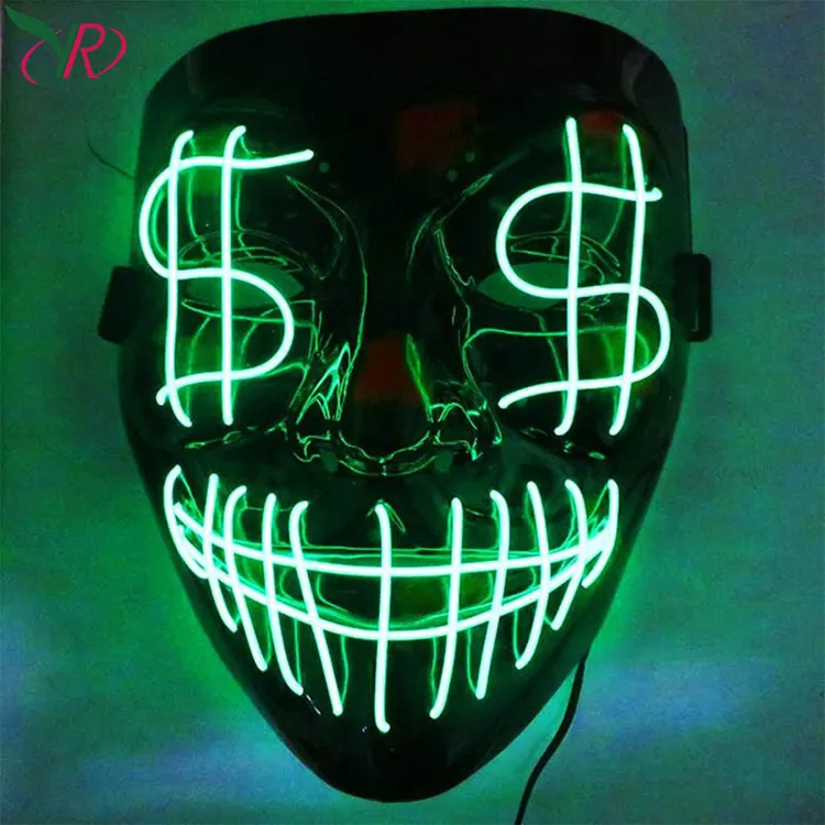 Mascarilla de ojos con luz fría y luz Led brillante para fiesta de boda, máscara creativa con ojos de dólar USD, para halloween, 2021