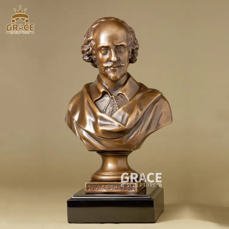 Metallguss Statue Bronze Griechische Lebensgröße Shakespeare Büste Skulptur für Wohnkultur