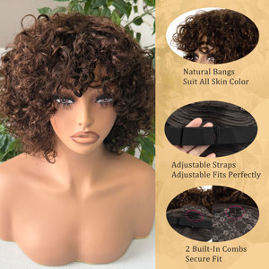 Peluca <span class=keywords><strong>de</strong></span> <span class=keywords><strong>Cabello</strong></span> Humano 100% Rizado con Flequillo, Hecha a Máquina, Sin Pegamento, <span class=keywords><strong>Cabello</strong></span> Remy Brasileño, Aspecto <span class=keywords><strong>Natural</strong></span>, Directo <span class=keywords><strong>de</strong></span> Fábrica - Product Image 4