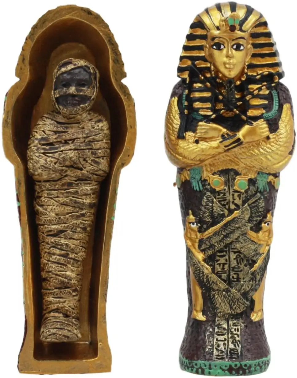 Re egiziano Tutankhamon Faraone Sarcofago Bara Con Mummia Figurine